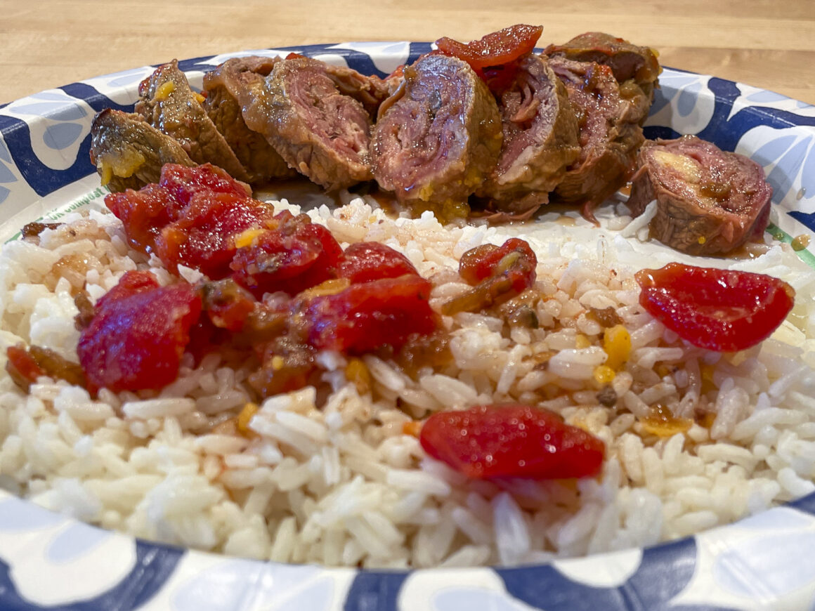 Beef Rouladen with Rice and Tomatoes