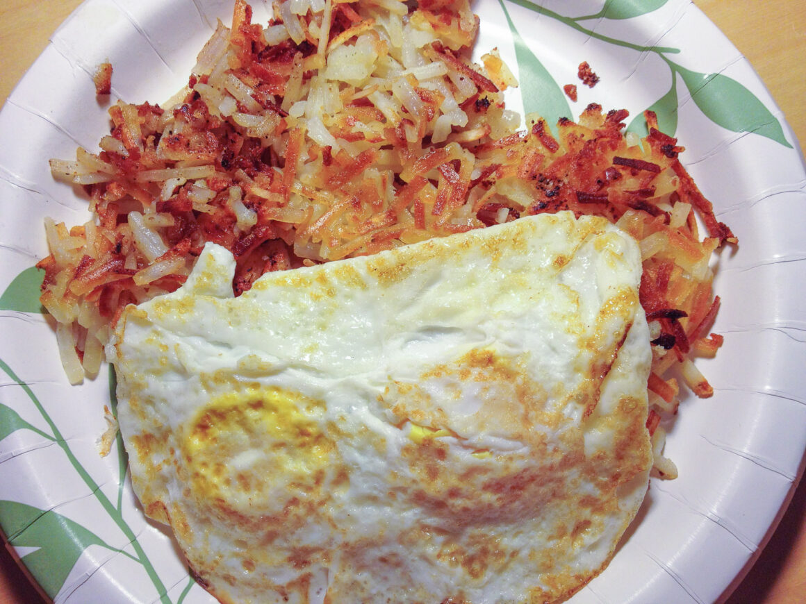 Hash Browns with Over Hard Eggs