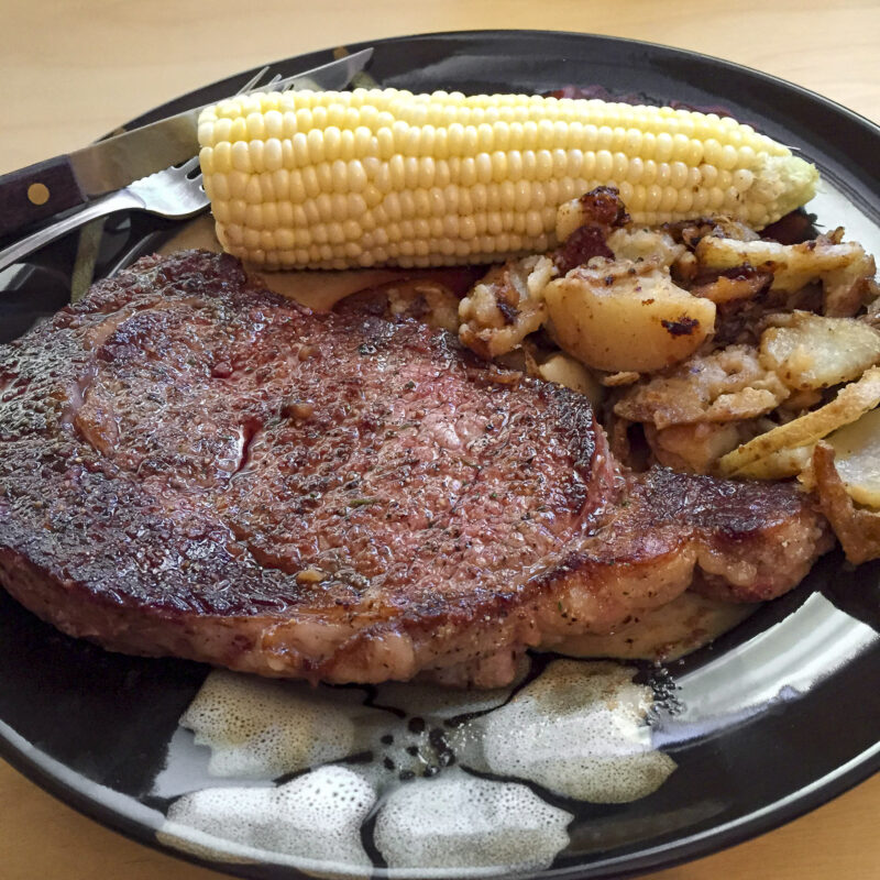 Rib Eye, Corn, Potatoes