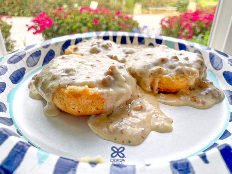 Biscuits & Gravy on a Paper Plate