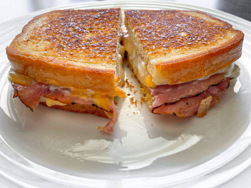 Grilled Ham & Cheese on White Plate