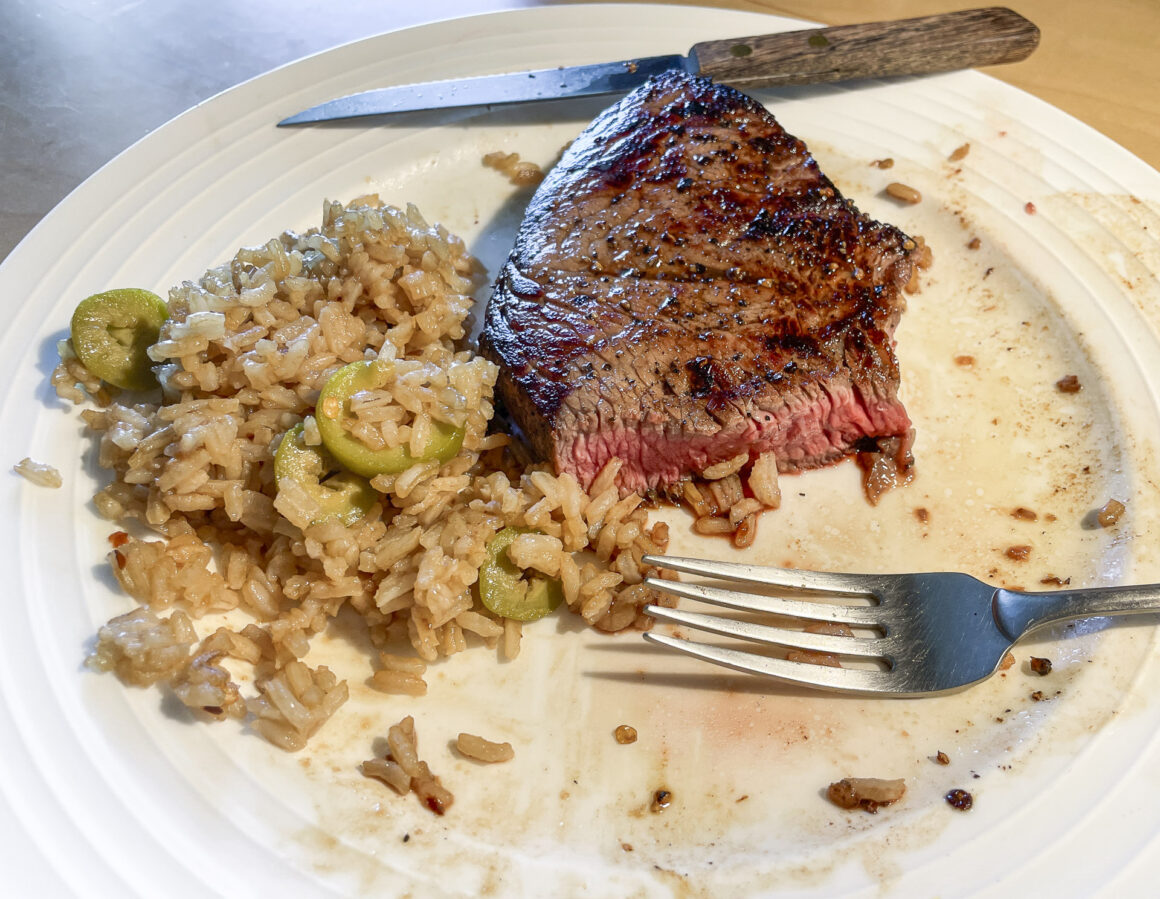 New York Strip Steak with Rice