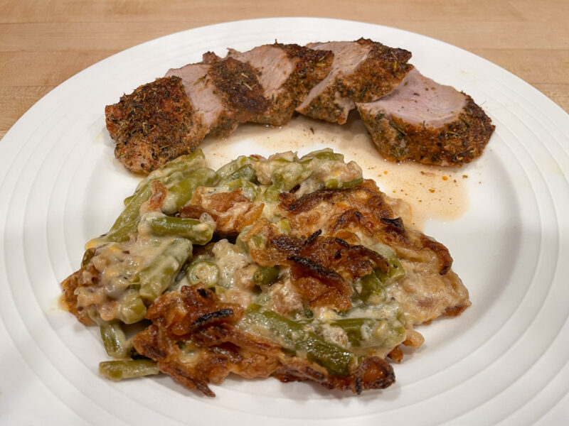 Green Bean Casserole and Rosemary Encrusted Pork Loin Roast