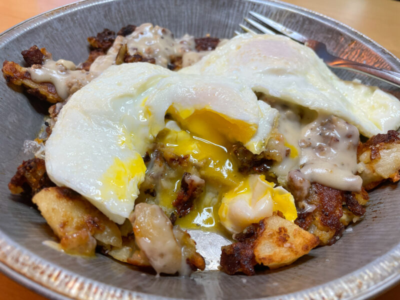 Fried Potatoes w/Gravy and Eggs on Top