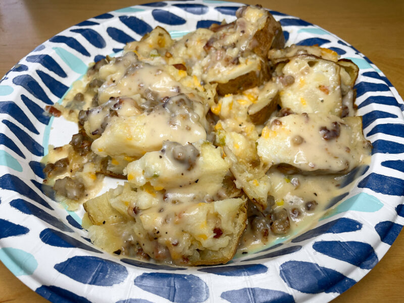 Smashed Baked Potato w/Sausage Gravy