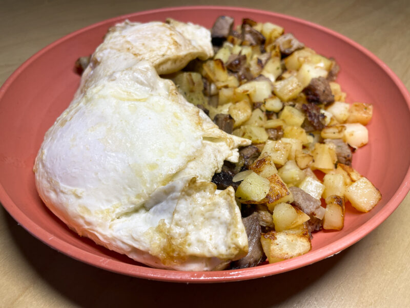 Rib-eye Hash with Eggs Over Easy