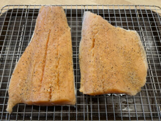 salmon fillets on the smoker