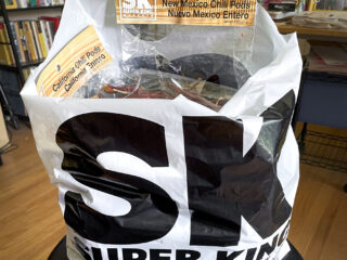 Shopping bag full of dried chiles