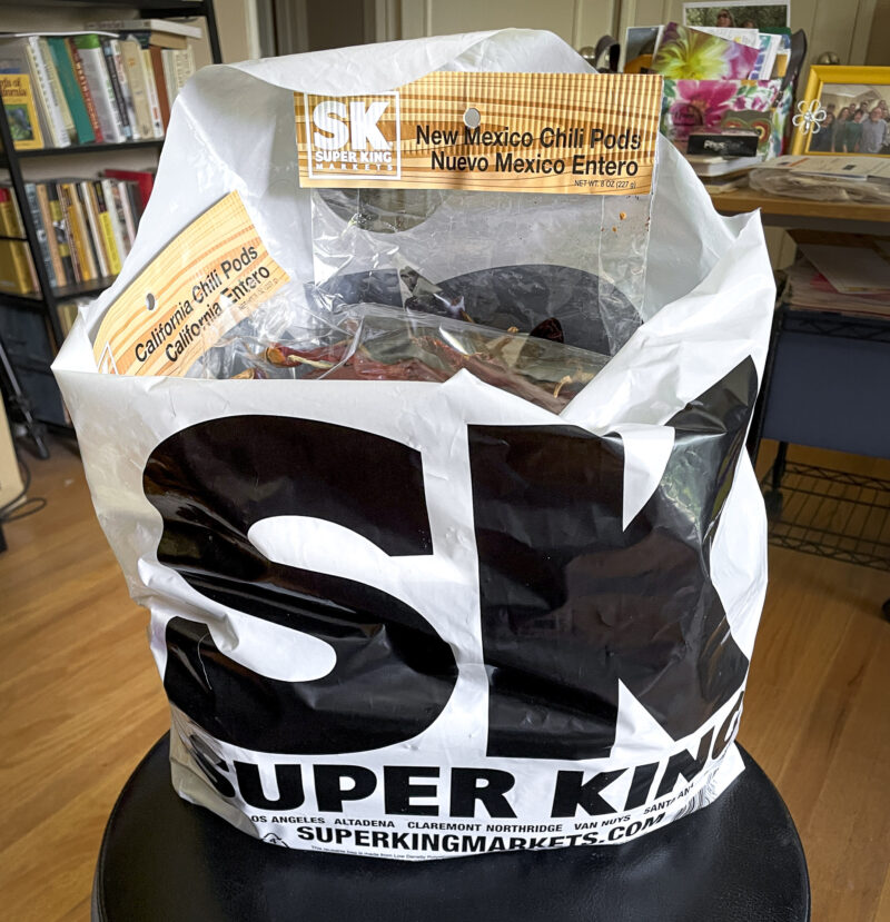 Shopping bag full of dried chiles