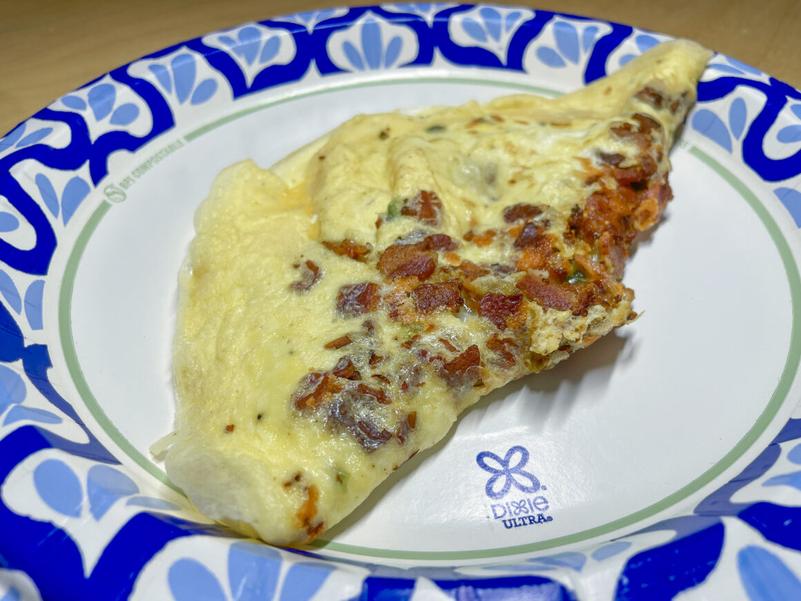 An Ugly Bacon, Jalapeno, and Cheese Omelet