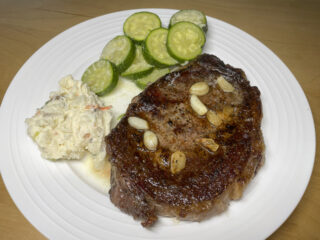 Zucchini Squash, Rib Eye Steak, Potato Salad