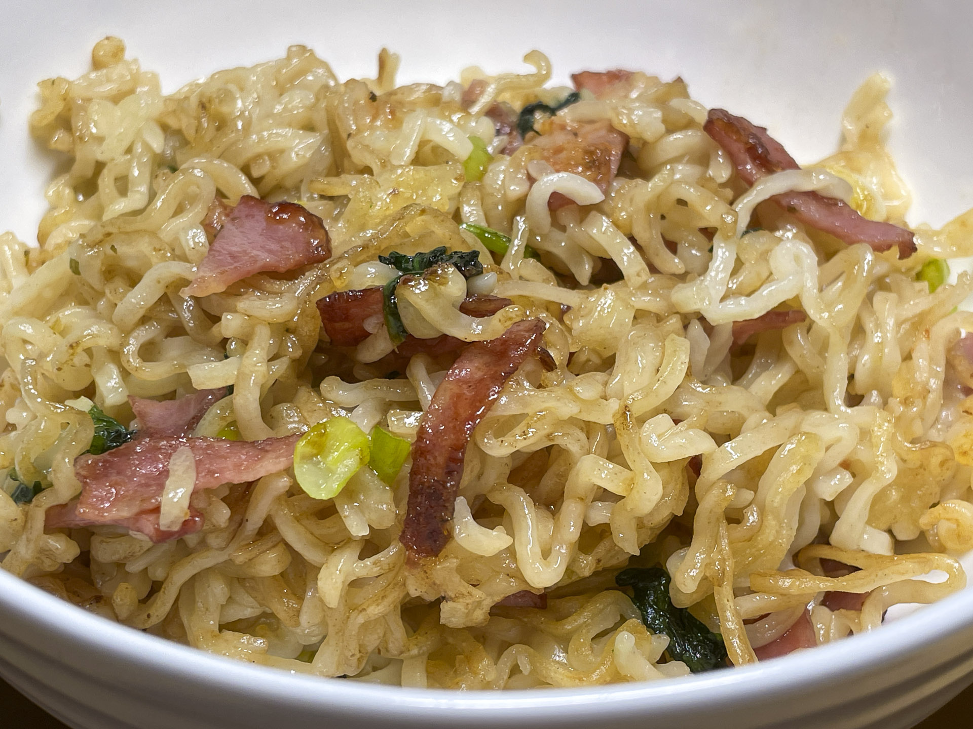Ramen with Ham Slices and Green Onion