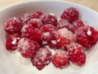 Sugared Raspberries in Cream