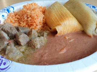 Verde, Tamales, Beans, and Rice