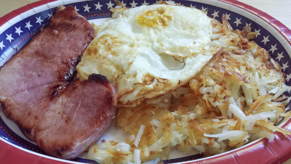 Hash Browns, Ham, Eggs,