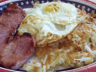 Hash Browns, Ham, Eggs,