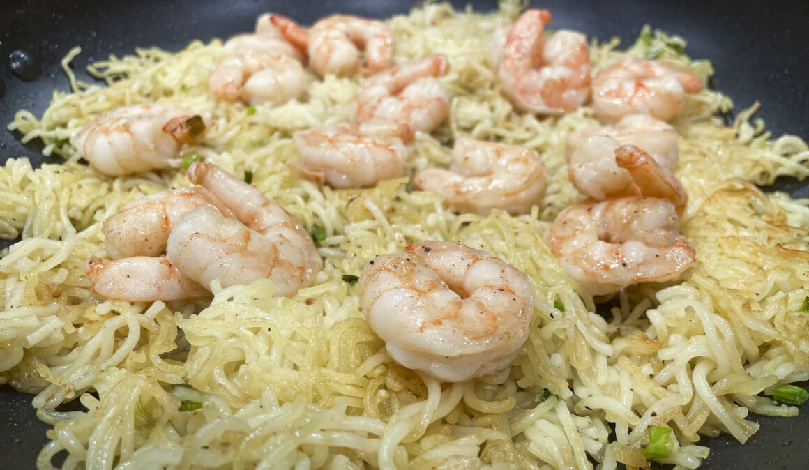 Pan Fried Ramen with Shrimp
