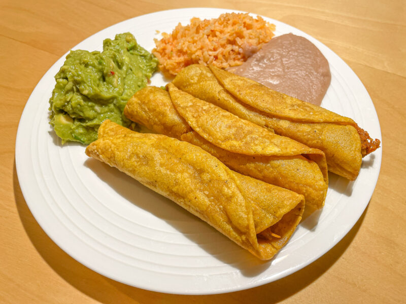 Chicken Taquitos, Beans, and Rice