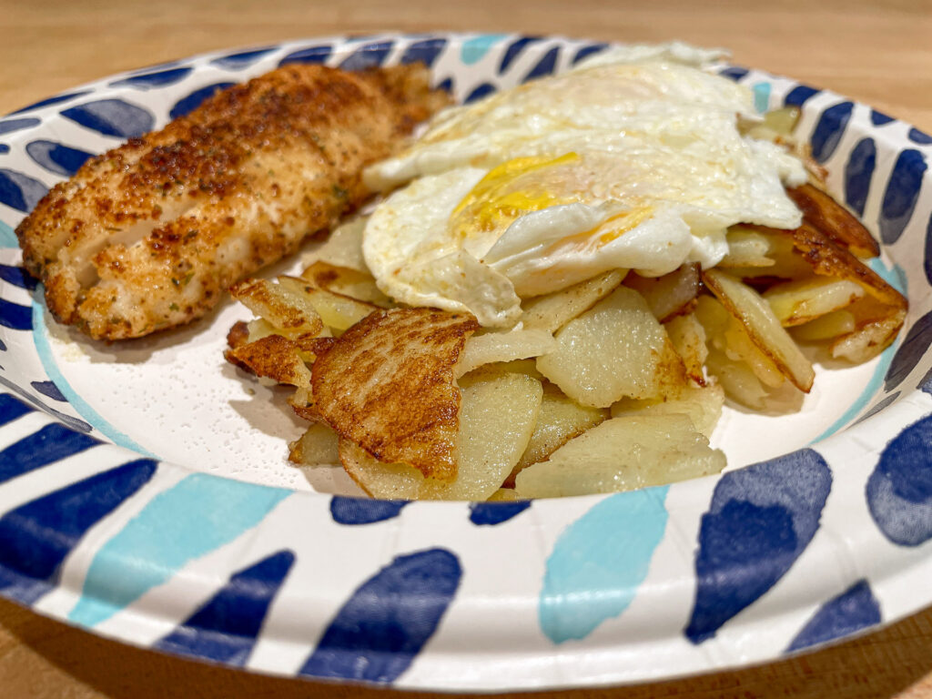 Tilapia, Fried Potatoes, and Eggs