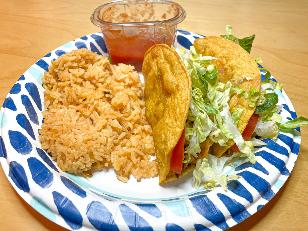 Rice, Salsa & Two Tacos