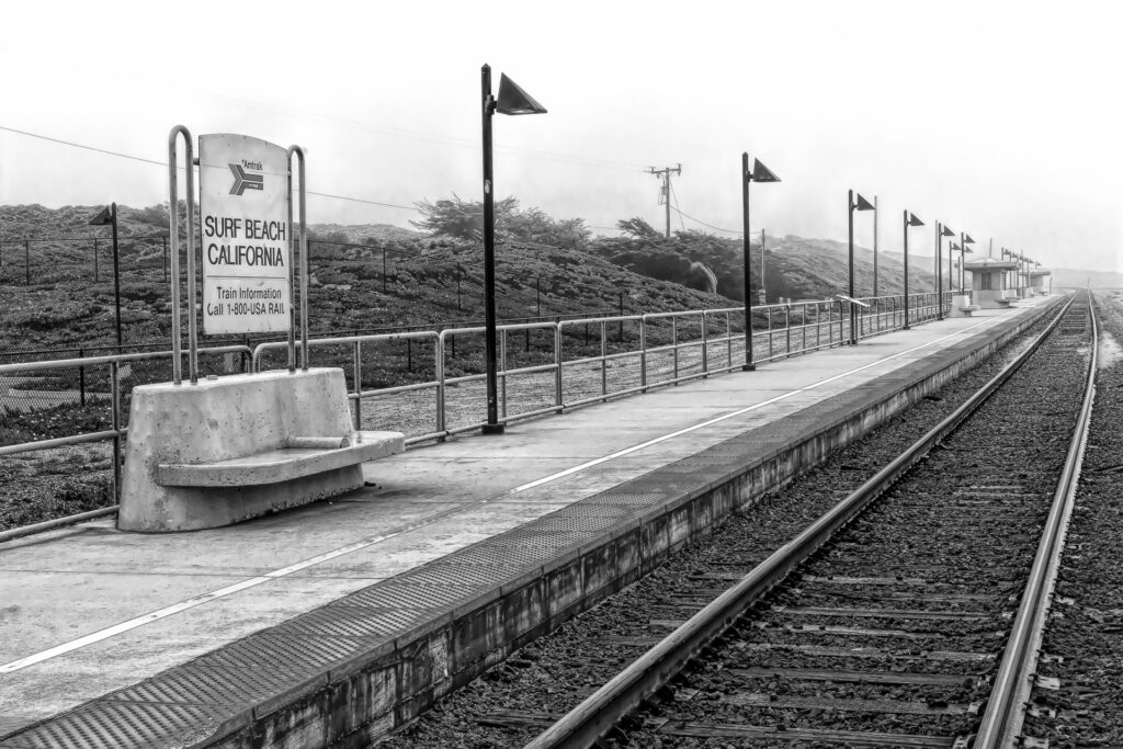 B&W Amtrak Rail Stop at Surf Beach