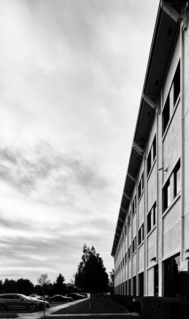 Three Story Building in Black and White