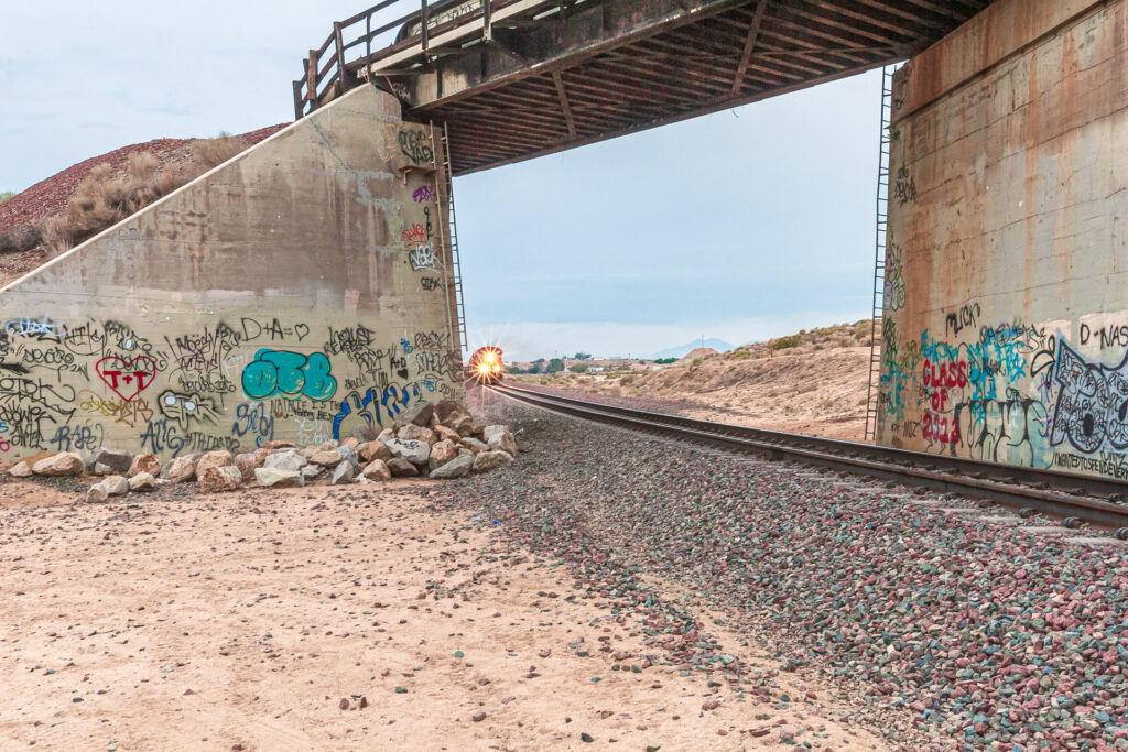 Graffiti and crossover bridge at Frost Flyover