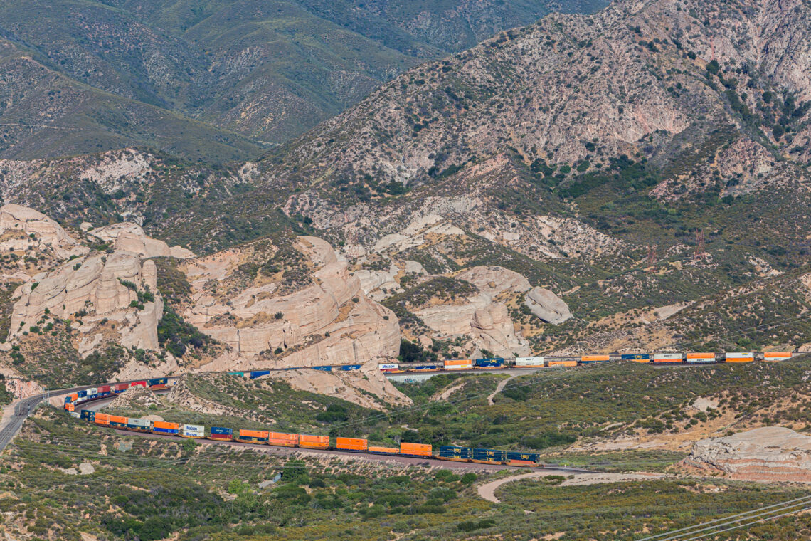 “BNSF Intermodal Train Negotiating the Sullivan’s Curve Grade in the Cajon Pass
