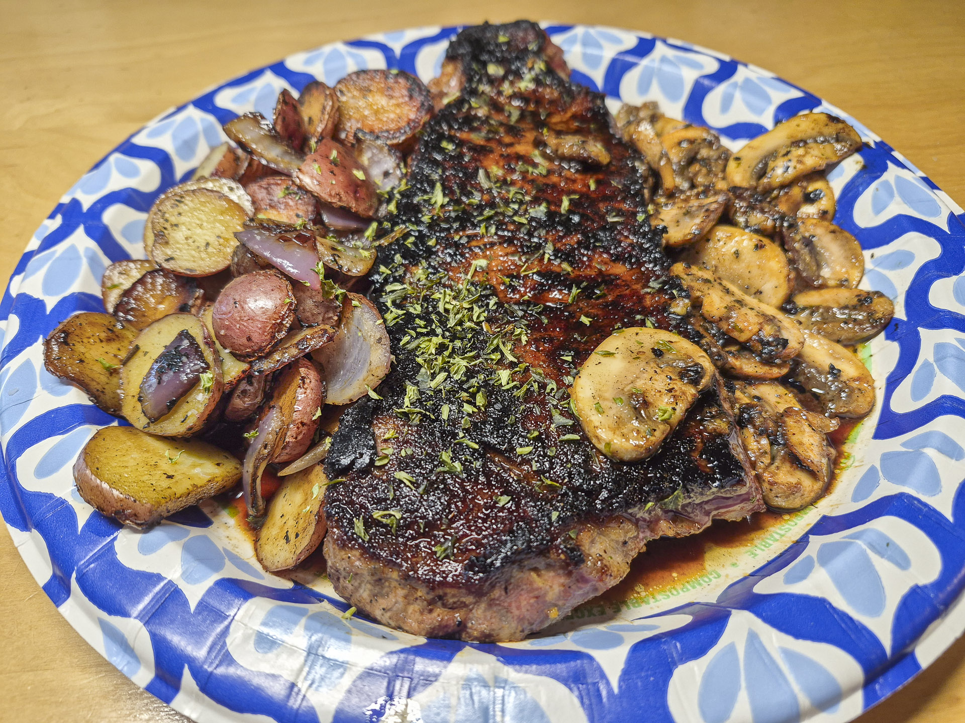 NY Strip Steak w/Potatoes and Mushrooms