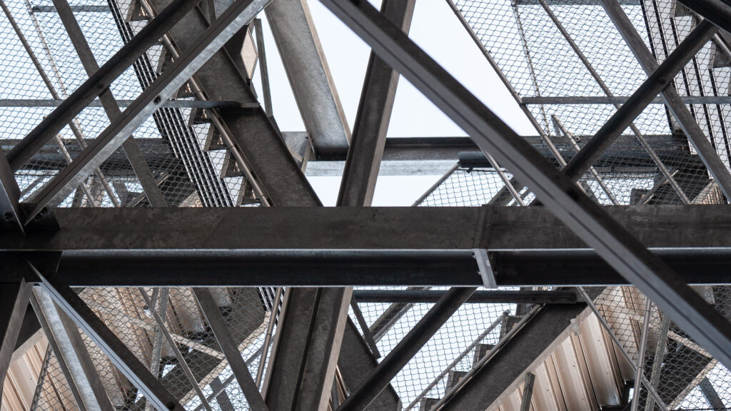 steel structural framework beneath the grandstand