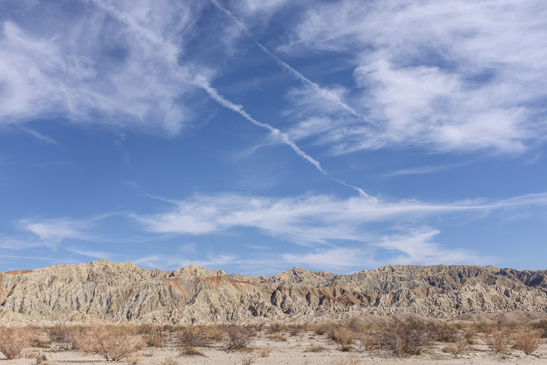 Colorful, layered rock formations in Painted Canyon in California's Mecca Hills.